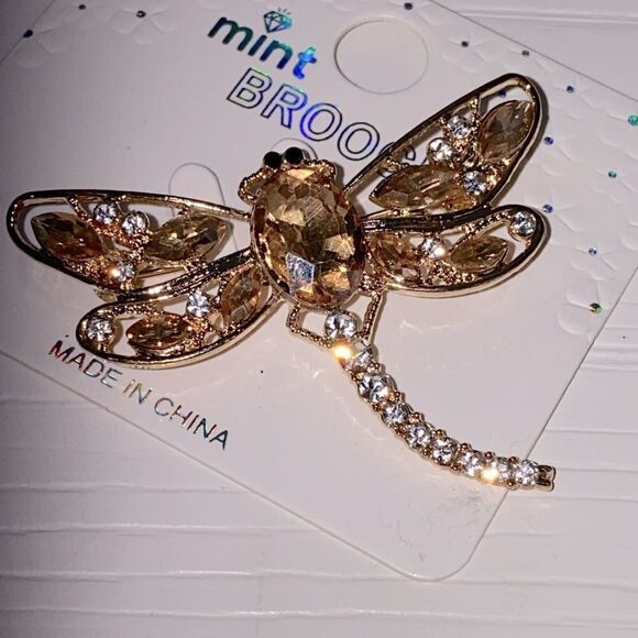Mint Dragonfly Brooch with Gold and Light Brown Accents - Picture 3 of 4